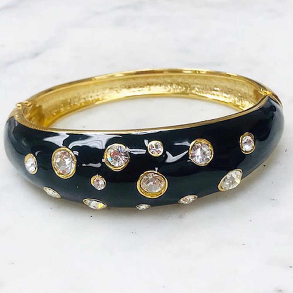 Black Enamel Bracelet with Crystals -NWT